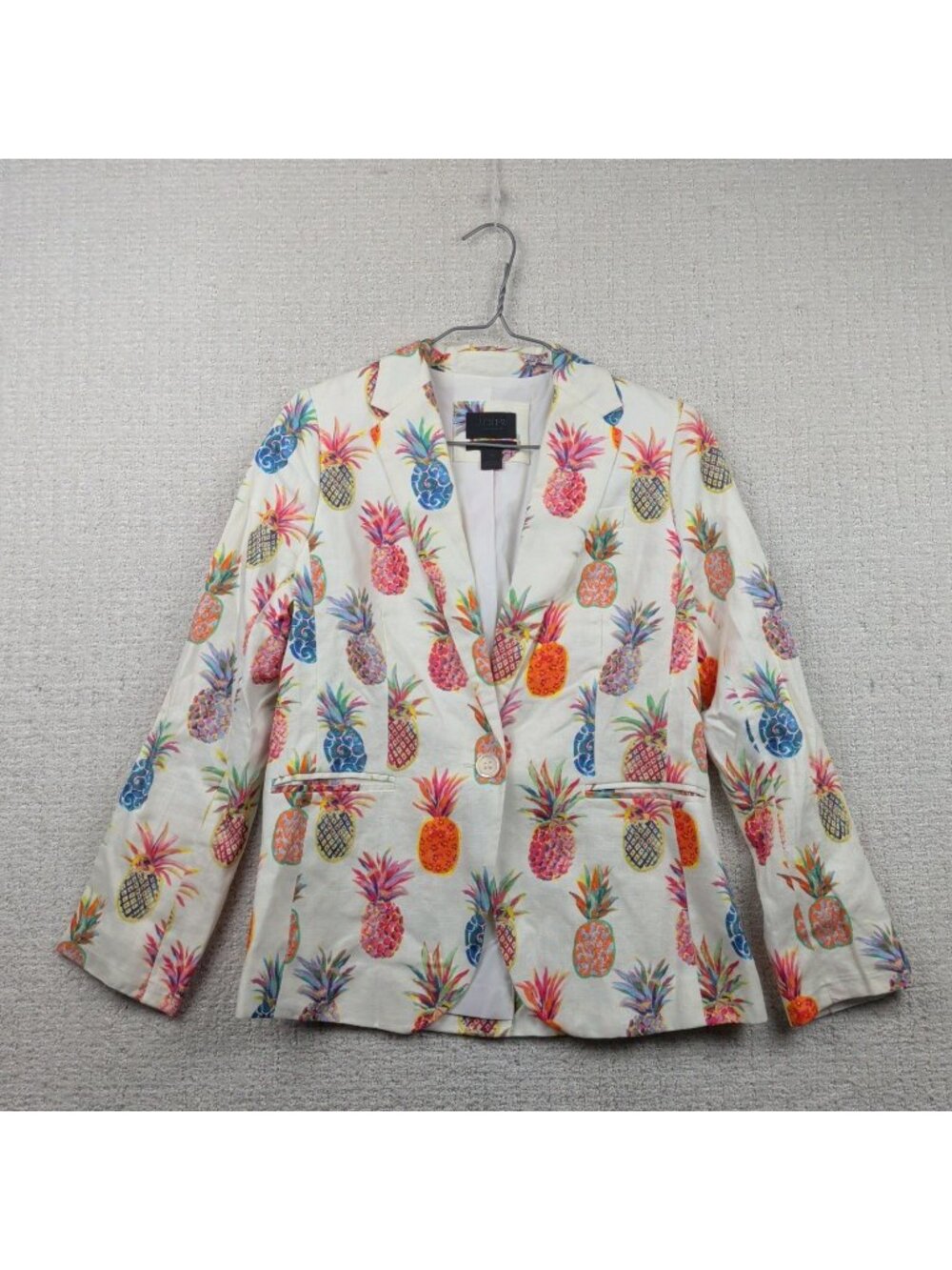 J. Crew Campbell Blazer Women Sz 4 Linen Jacket Tropical Pineapple White Preppy